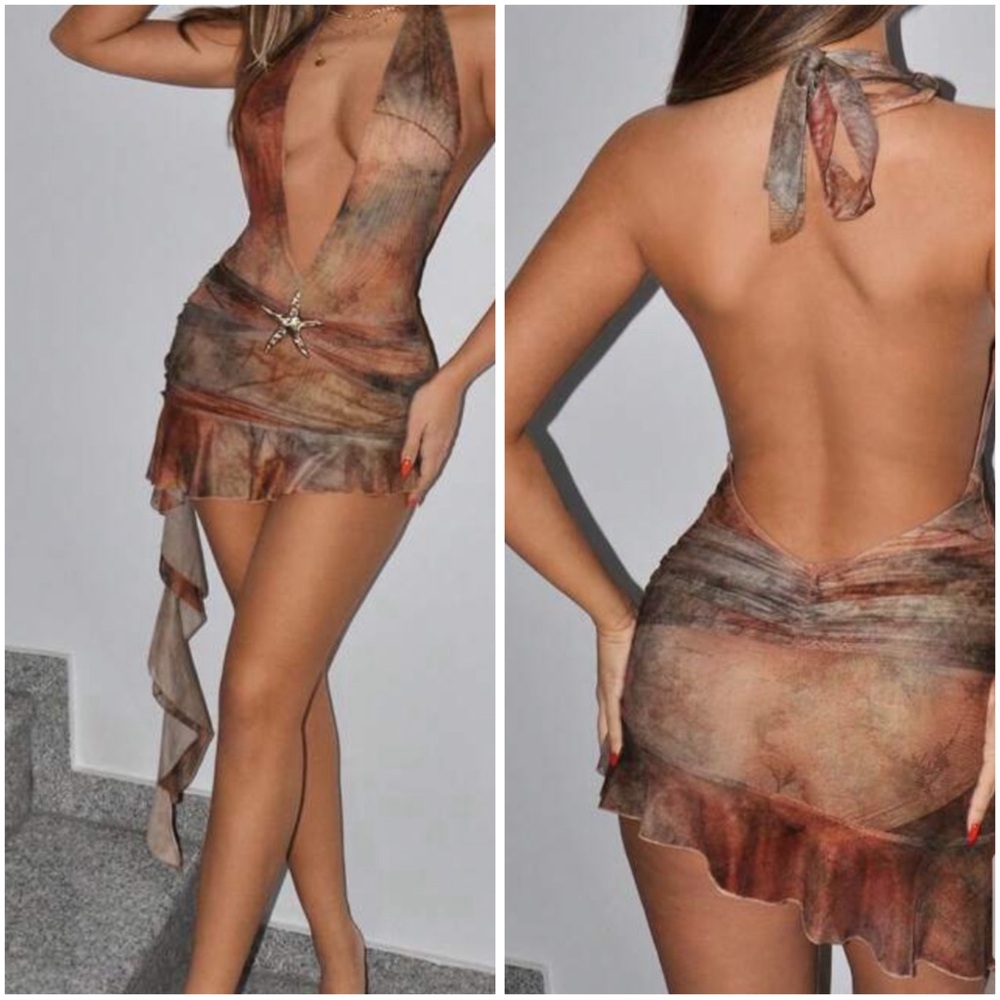 Elegant Halter Neck Brown Dress